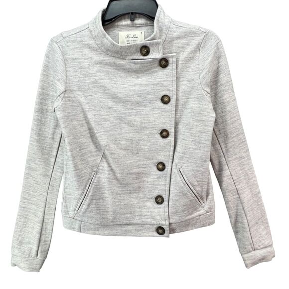 Hi Line Jacket Womens XS Gray Wool Blend Asymmetrical Button Utility Moto Cozy - Picture 1 of 14
